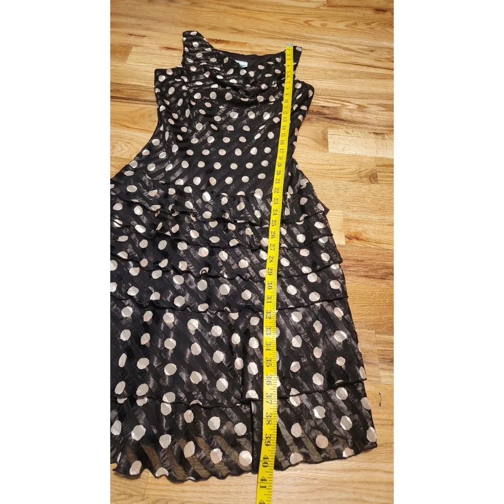 Vtg Joseph Ribkoff Size 8 Brown Polka Dot Sheath Dress Tiered Ruffles Cowl Neck - Picture 10 of 11